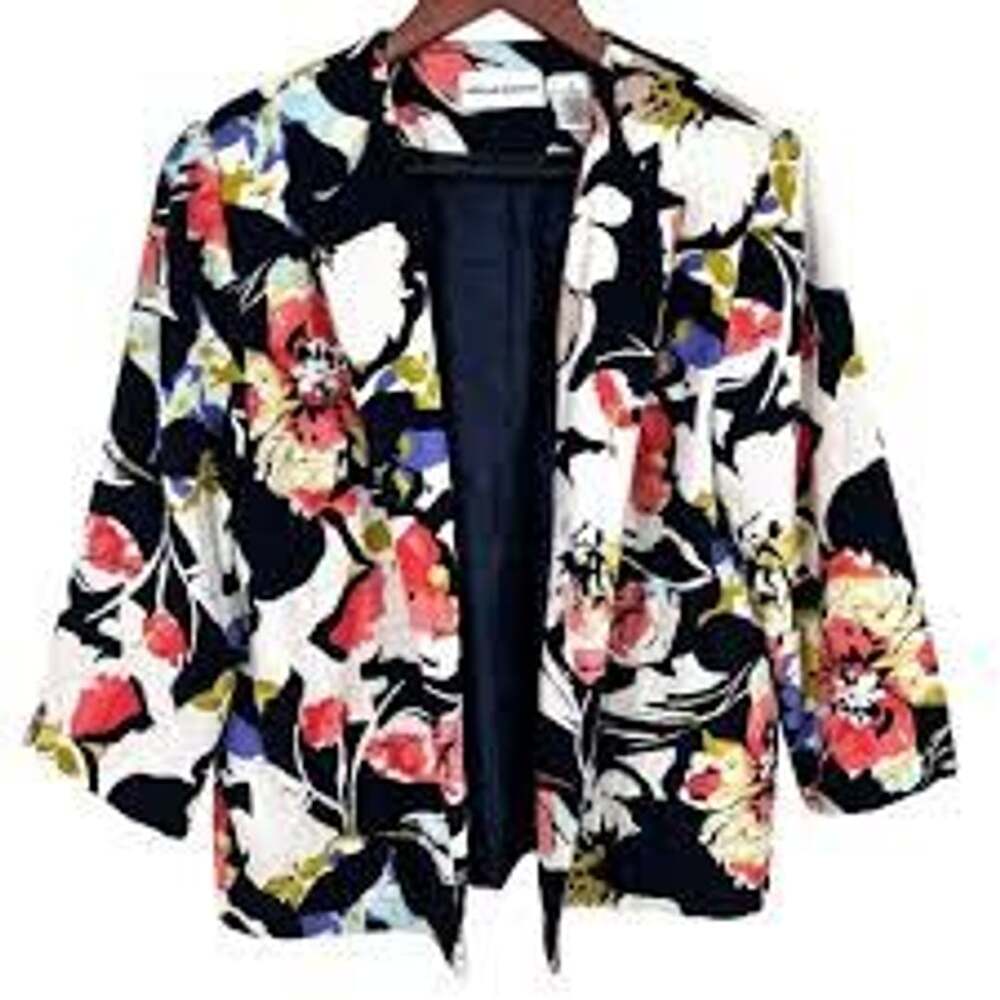 Alfred Dunner Women's Floral Print Open Front Blazer Jacket Size 16